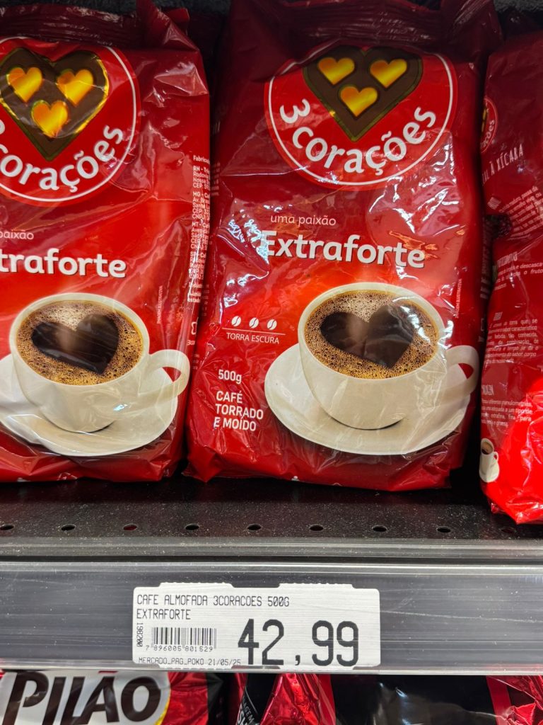 Preço do café 500g nesta segunda-feira (02), em um supermercado de Campo Grande